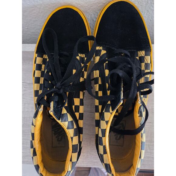 Vans Old Skool Shoes Mens 9.5 w11 Black Yellow Checkerboard Canvas Suede Sneaker - Picture 5 of 5